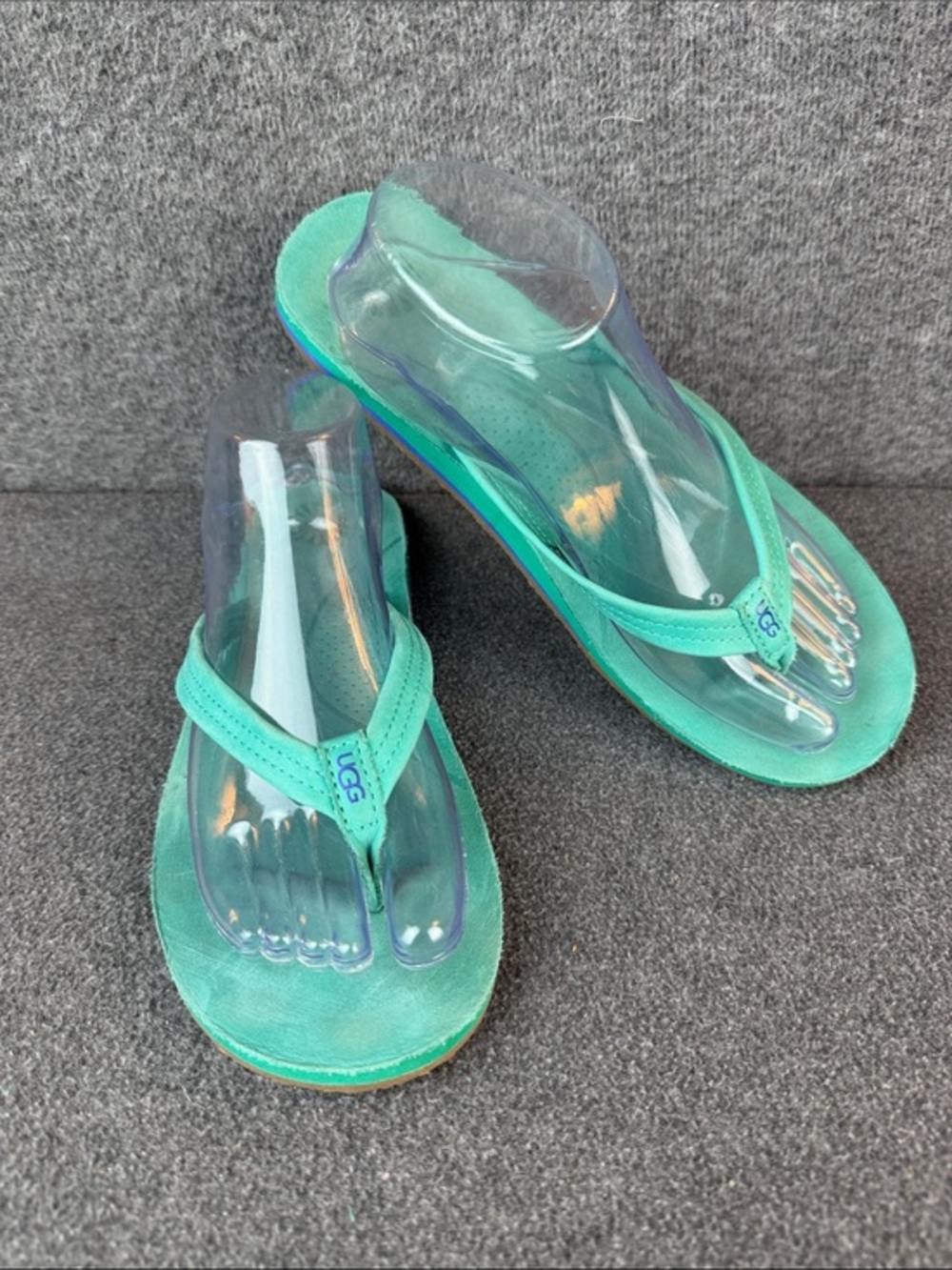 Rare UGG Suede Nubuck Leather Blue Comfort Thong Flip Flop Sandals Size‎ 10
